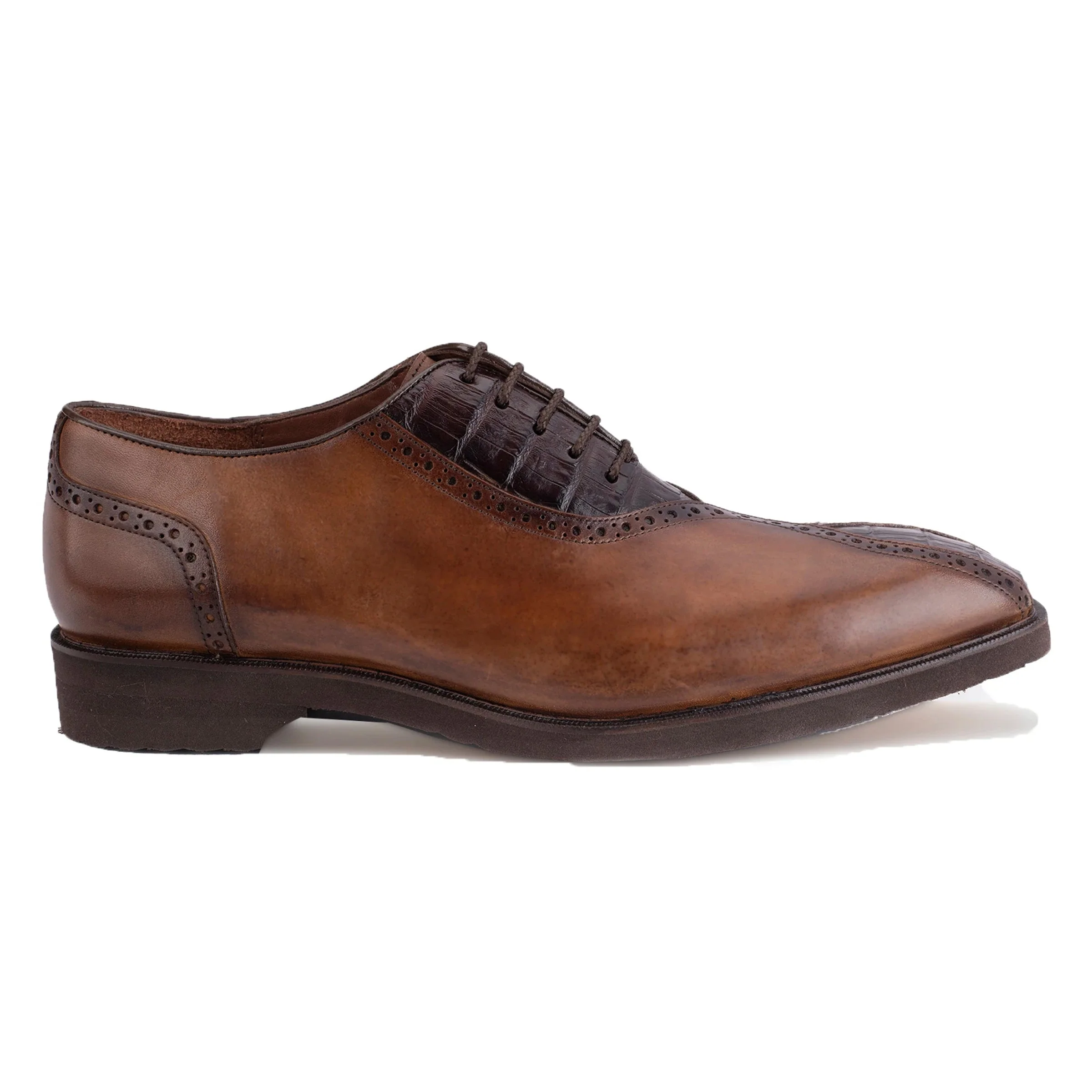 Belvedere Grant Calf Skin & Crocodile Split Toe Dress Shoe – Charcoal & Black - Image 5
