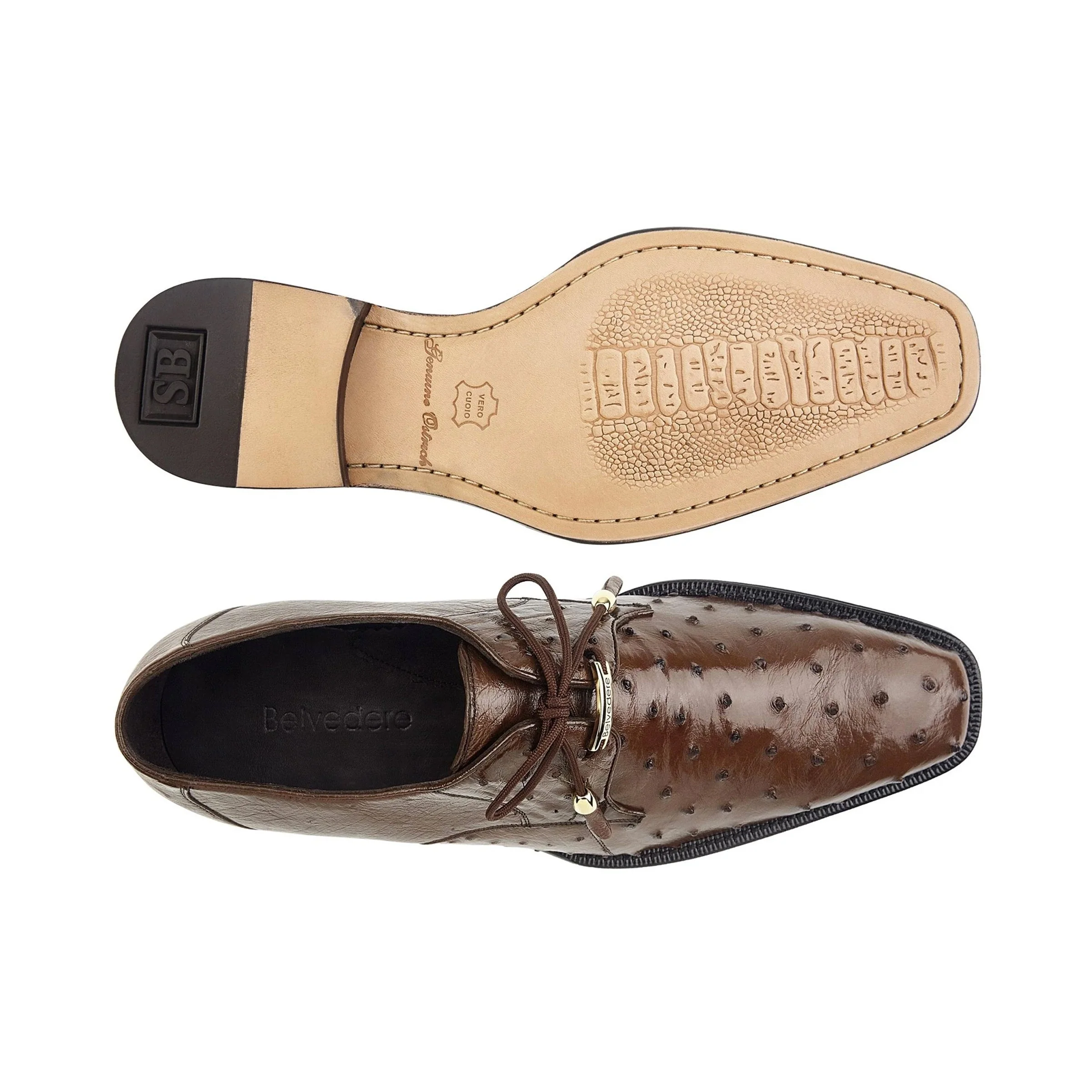 Belvedere Isola Ostrich Quill Men's Dress Shoe – Brown - Image 2