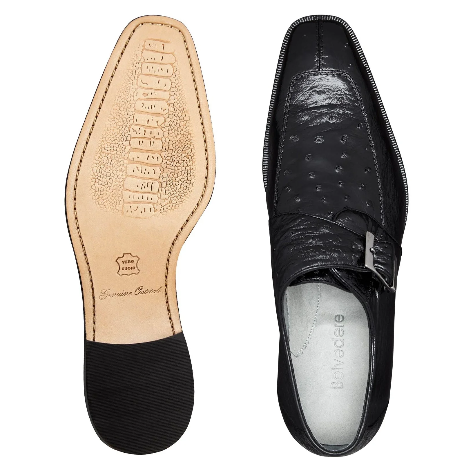 Belvedere Josh Black Ostrich Single Monkstrap Men's Shoe - Image 3