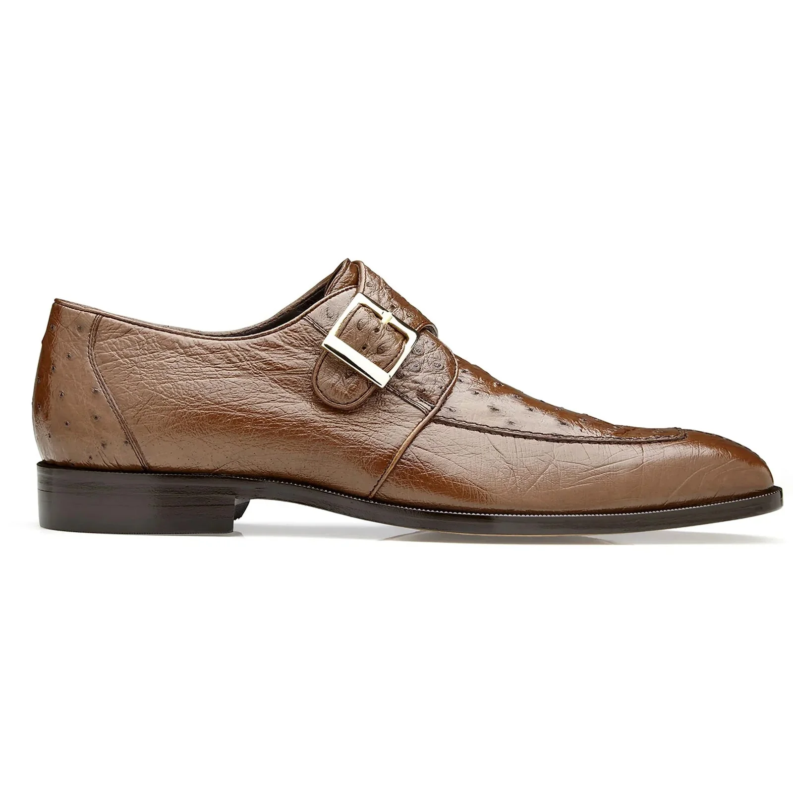 Belvedere Josh Single Monkstrap Ostrich Dress Shoe – Brown