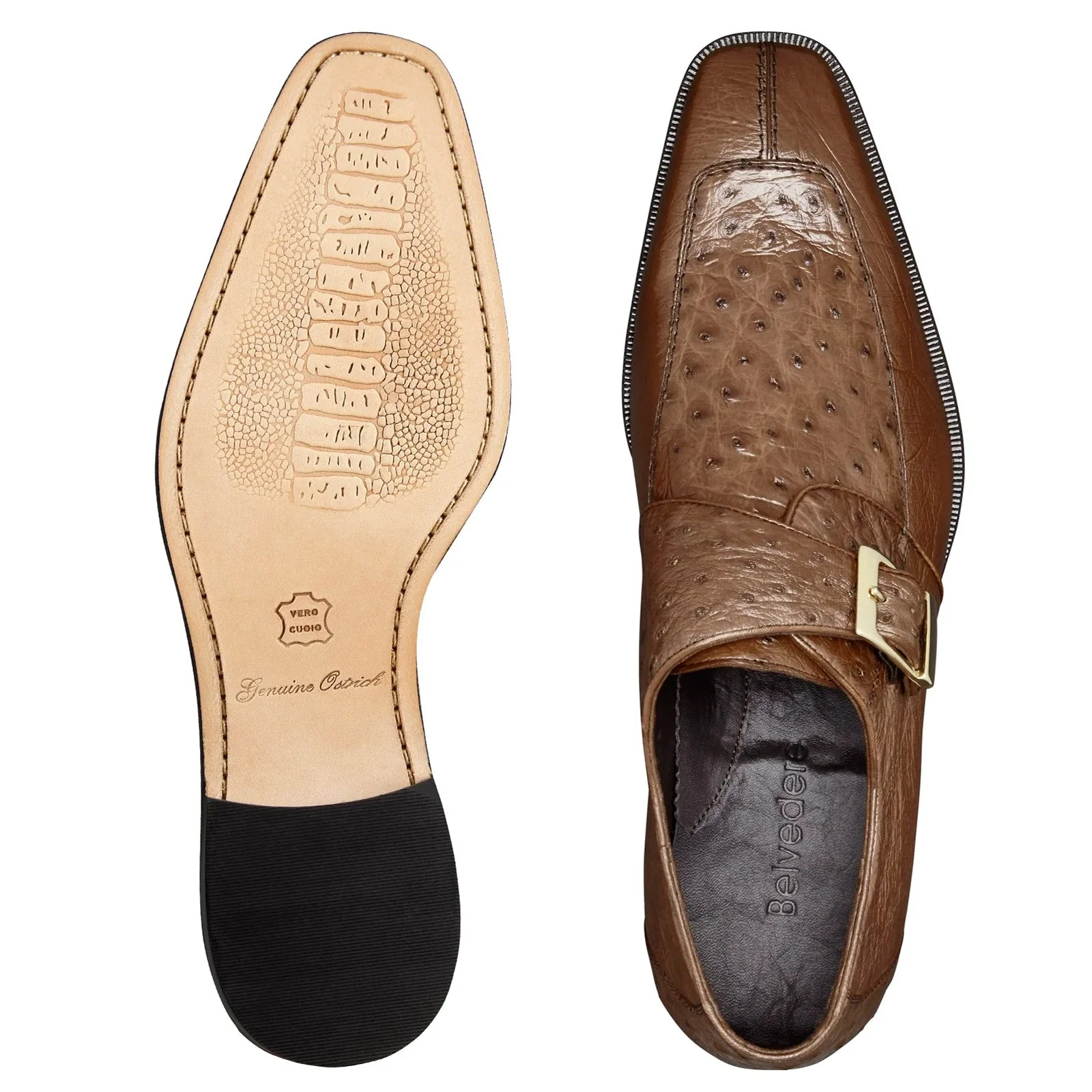 Belvedere Josh Single Monkstrap Ostrich Dress Shoe – Brown - Image 2