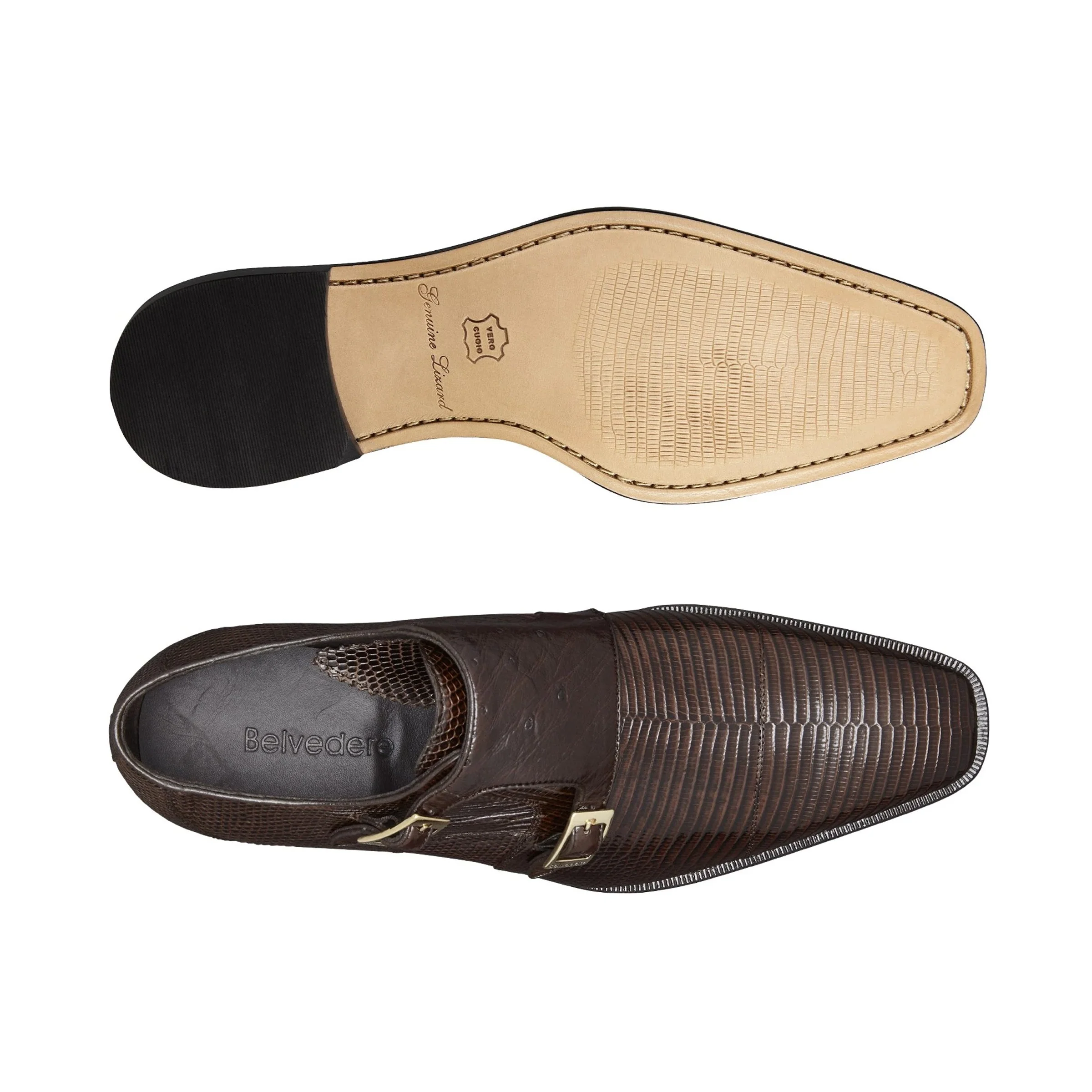 Belvedere Pablo Black Lizard & Ostrich Double Monk Dress Shoe - Image 4