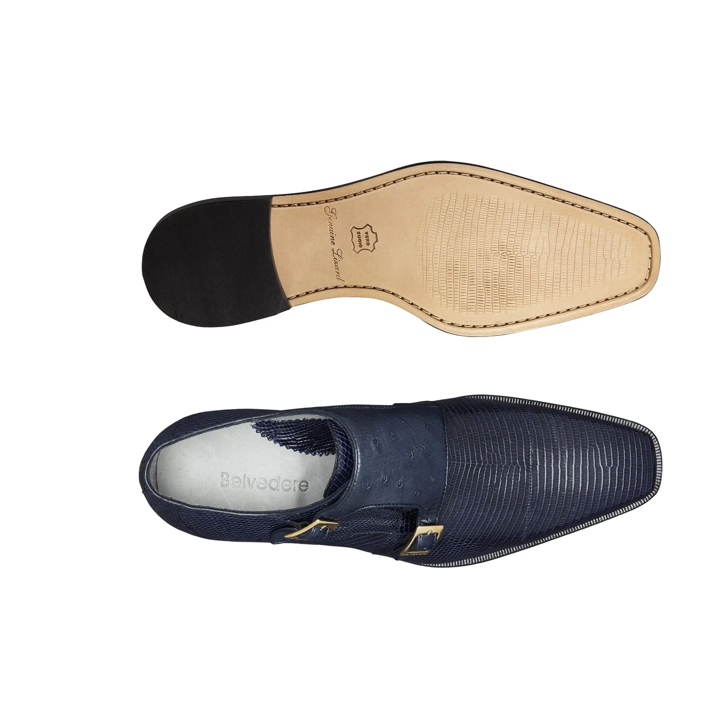 Belvedere Pablo Brown Lizard & Ostrich Double Monk Strap Shoe - Image 6