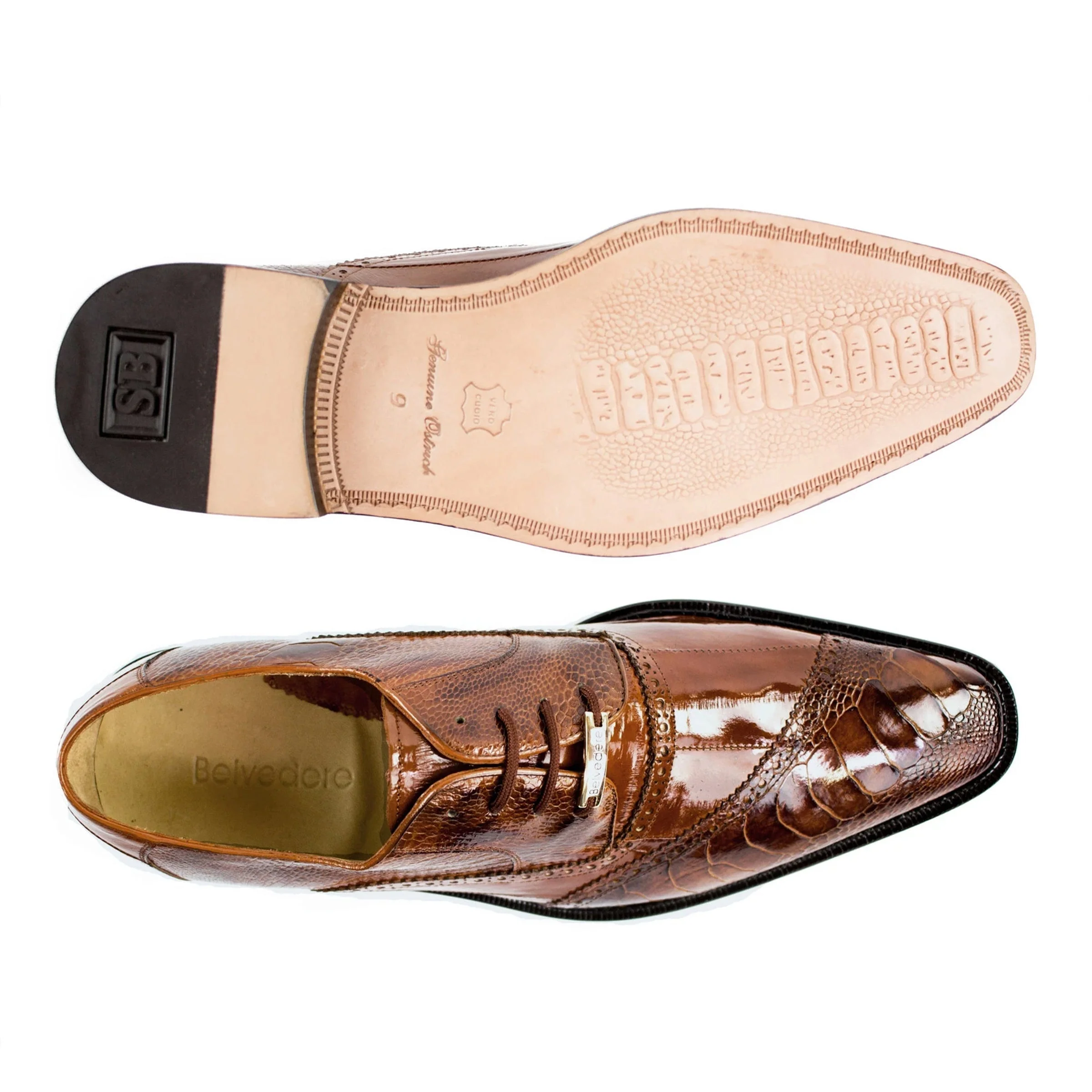 Belvedere Nino Ostrich & Eel Slant Cap Toe Dress Shoe - Tan - Image 2