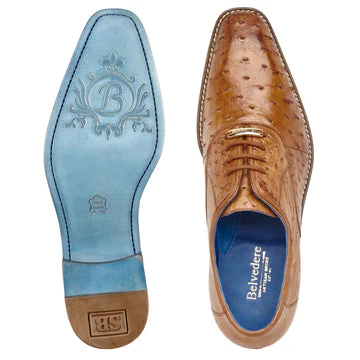 Belvedere Orlando Ostrich Quill Plain Toe Dress Shoe in Antique Peanut - Image 3