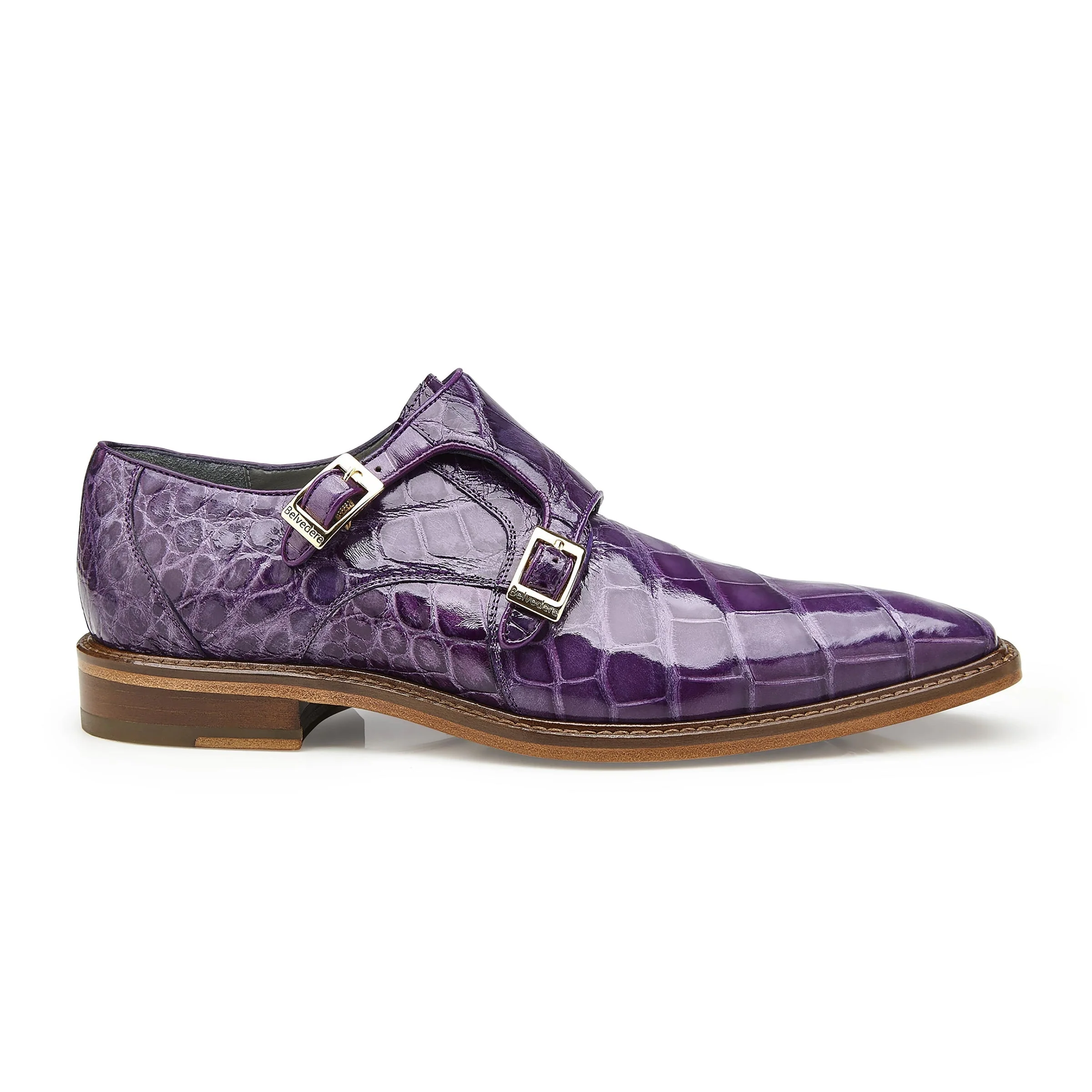 Belvedere Oscar Alligator Double Monk Strap Dress Shoe – Purple