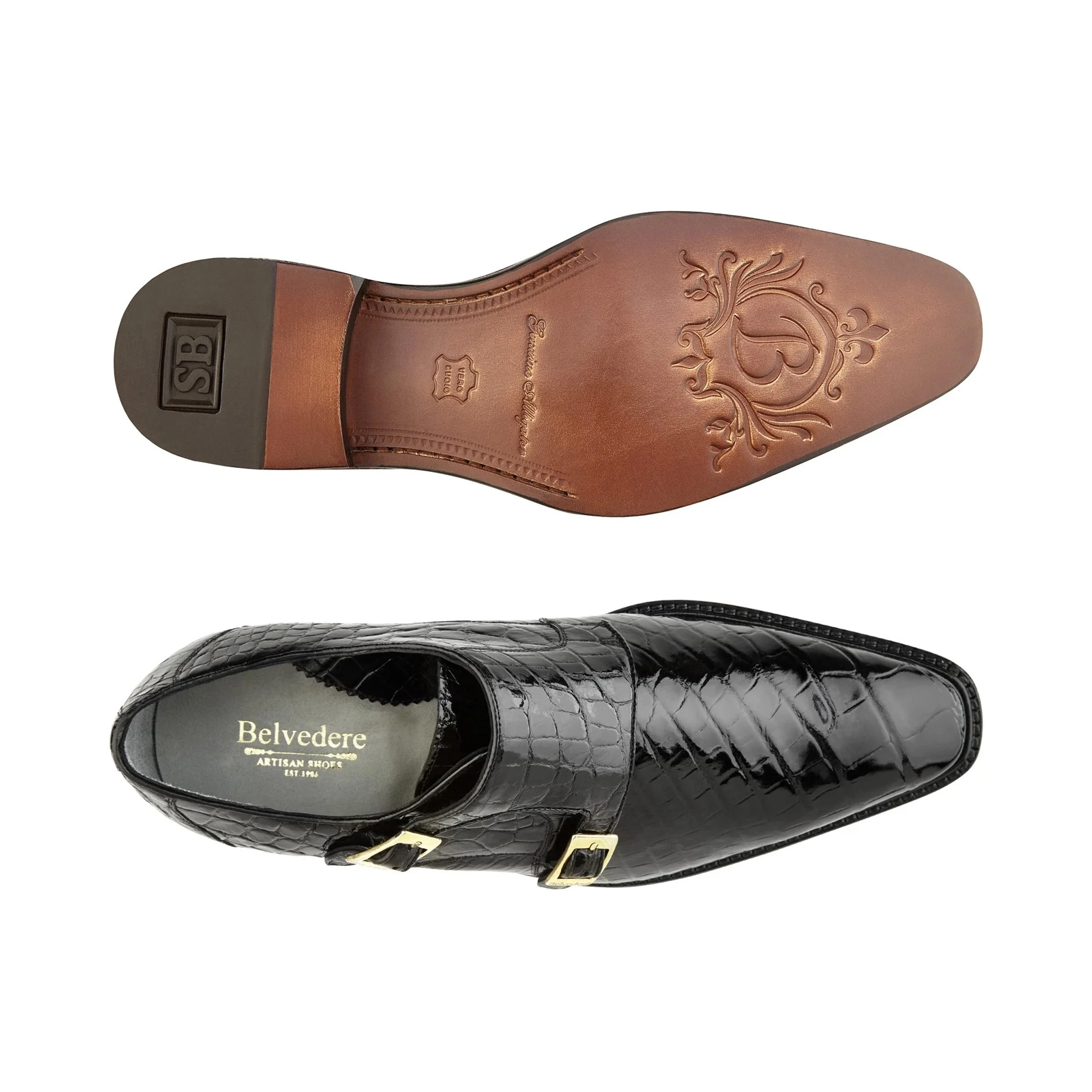 Belvedere Oscar Alligator Double Monk Strap Dress Shoe – Purple - Image 5