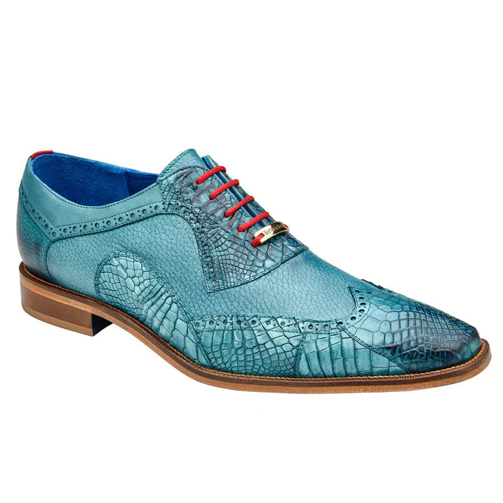 Belvedere Roberto Calf & Alligator Wingtip Dress Shoe – Antique Aqua Blue - Image 2