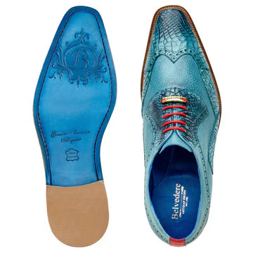 Belvedere Roberto Calf & Alligator Wingtip Dress Shoe – Antique Aqua Blue - Image 3