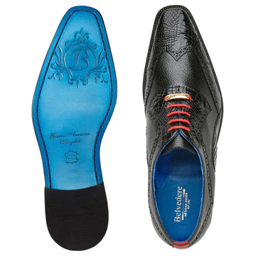 Belvedere Roberto Black Calf & Alligator Wingtip Dress Shoe for Men - Image 3