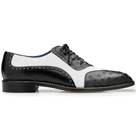 Men's Belvedere Sesto Italian Calf & Ostrich Wingtip in Black & White