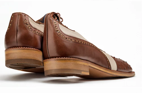 Belvedere Sesto Italian Calf & Ostrich Quill Wingtip in Brown & White - Image 3