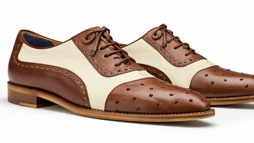 Belvedere Sesto Italian Calf & Ostrich Quill Wingtip in Brown & White - Image 5