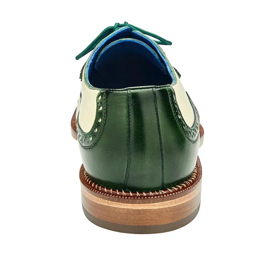 Belvedere Sesto Men's Italian Calf & Ostrich Wingtip – Forest Green/Cream - Image 5