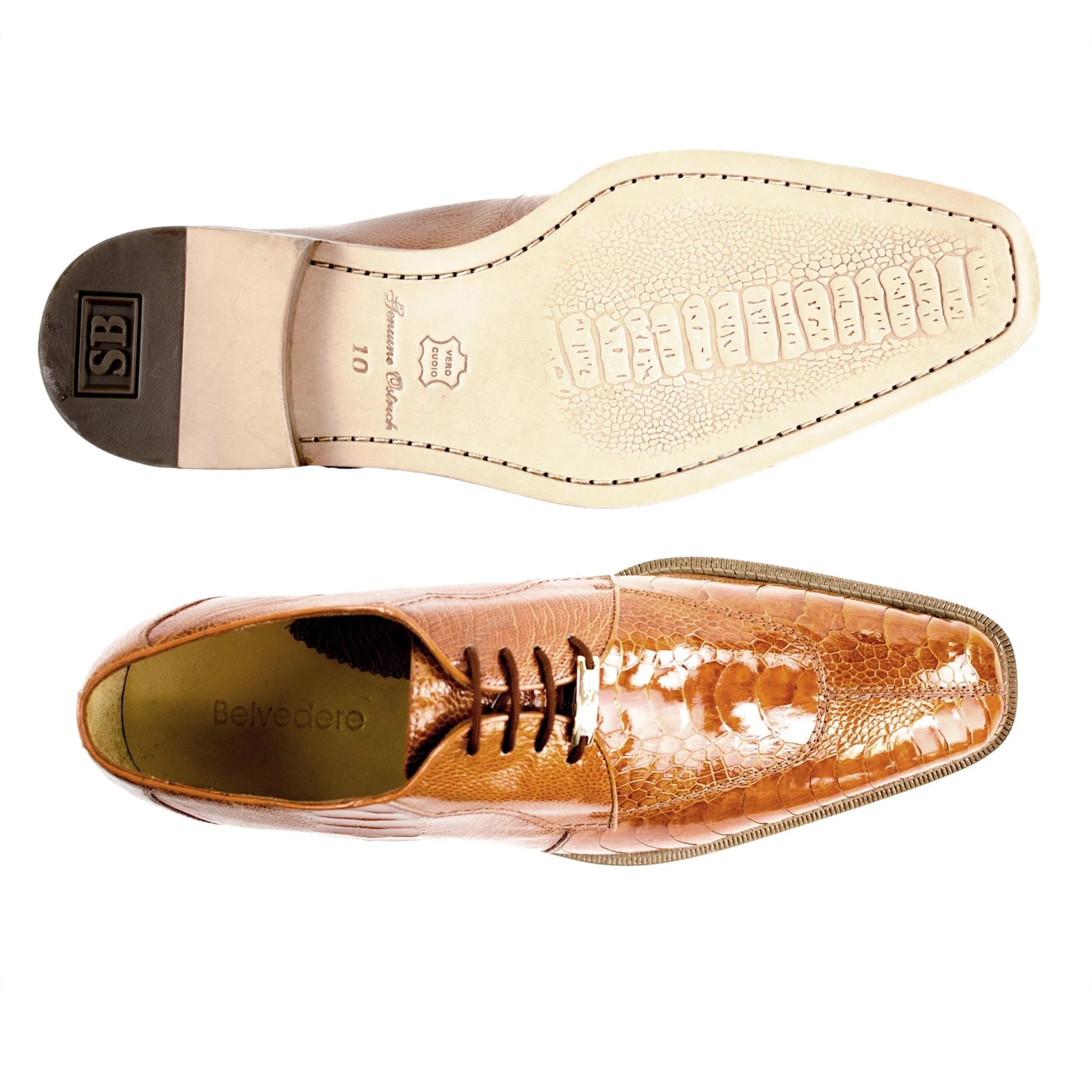 Belvedere Siena Ostrich Leg Split Toe Dress Shoe – Tan - Image 2