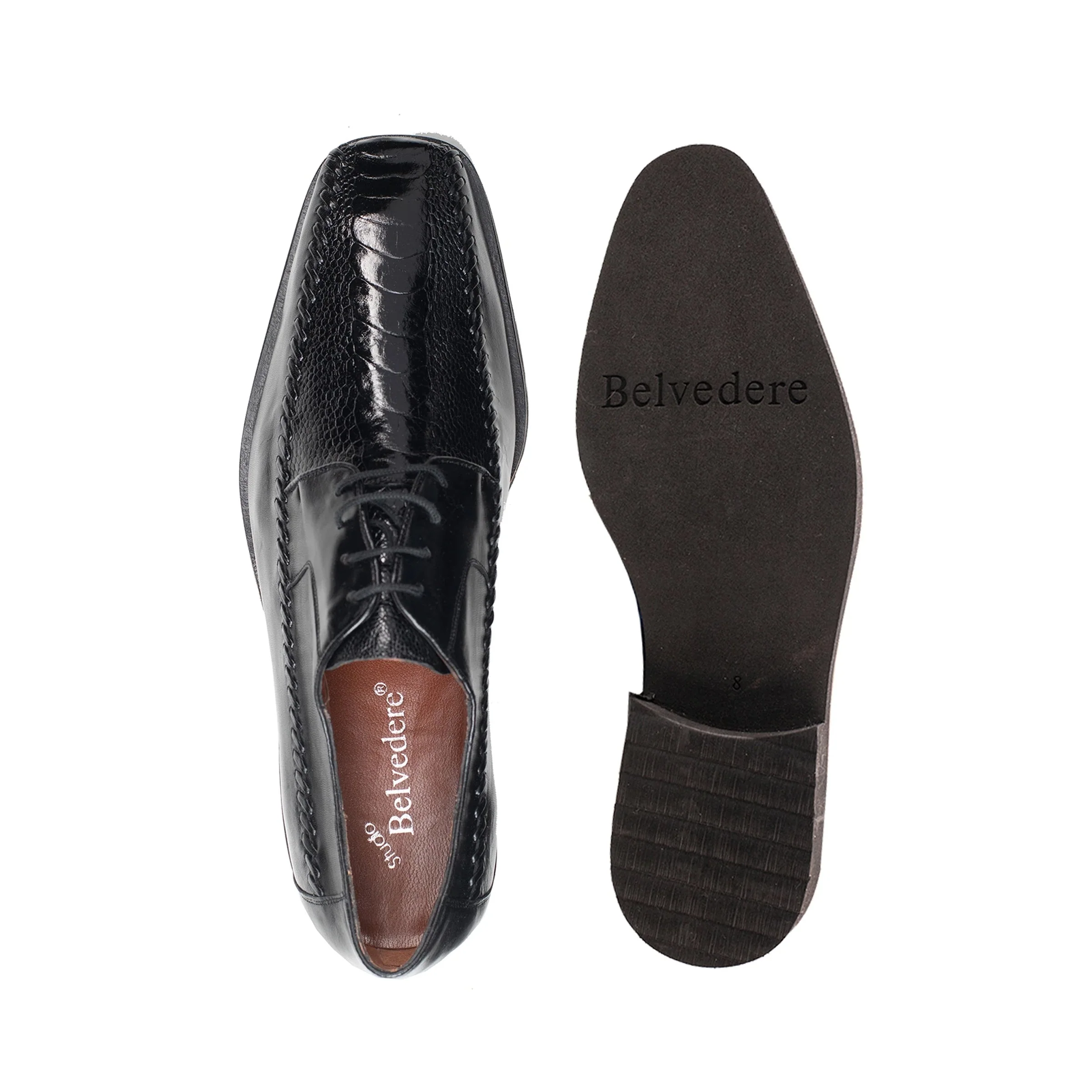Belvedere Tyson Black Ostrich & Calf Skin Dress Shoe for Men - Image 2