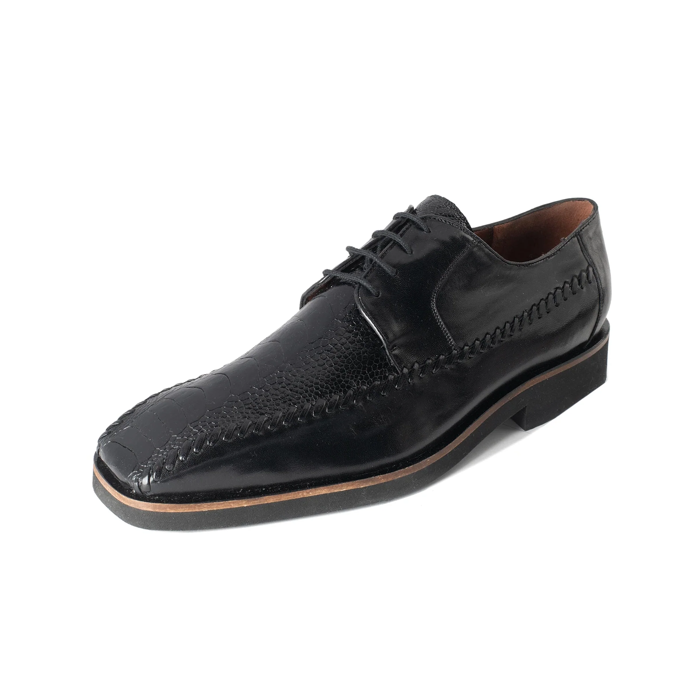 Belvedere Tyson Black Ostrich & Calf Skin Dress Shoe for Men - Image 3