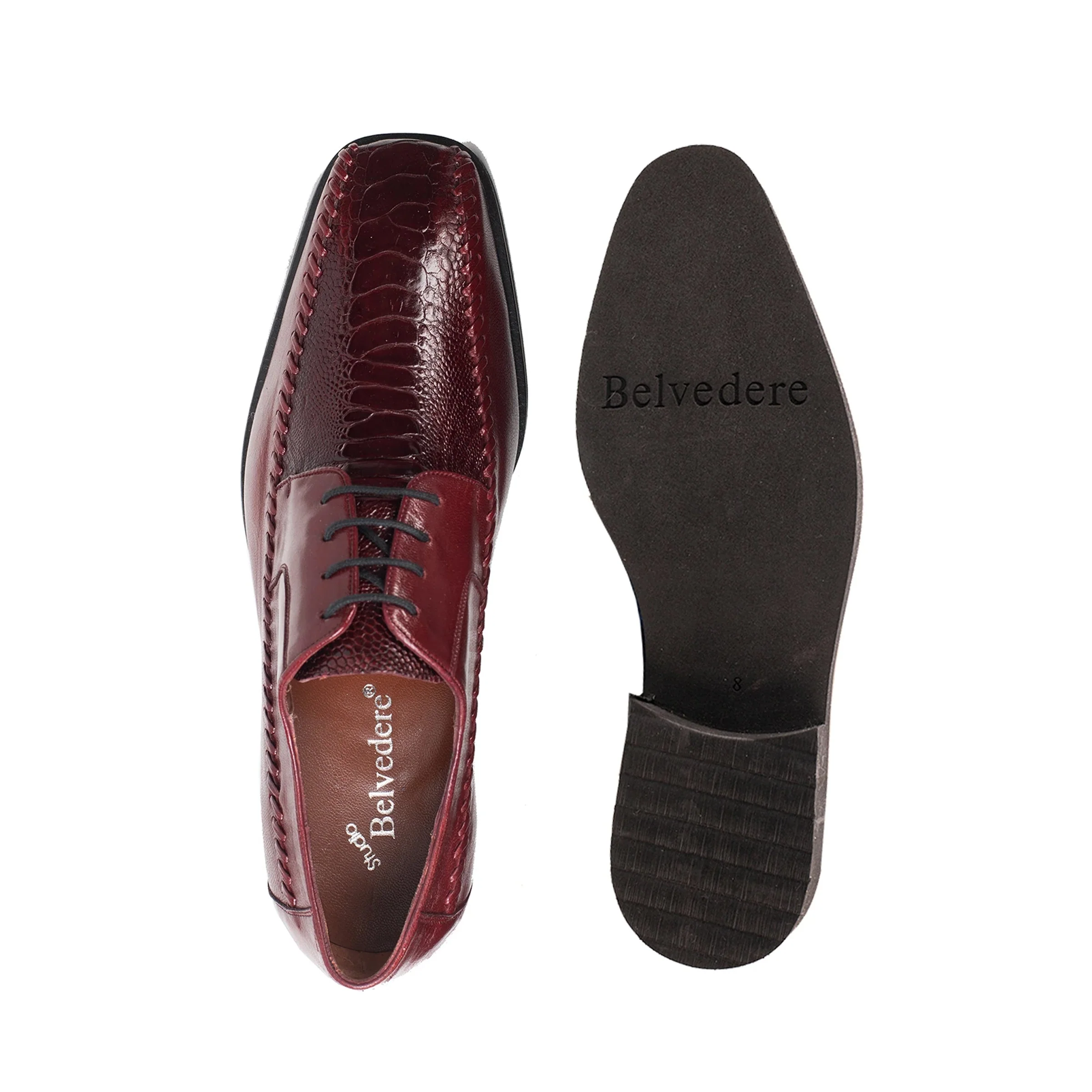 Belvedere Tyson Ostrich & Calf Dress Shoe - Burgundy - Image 2