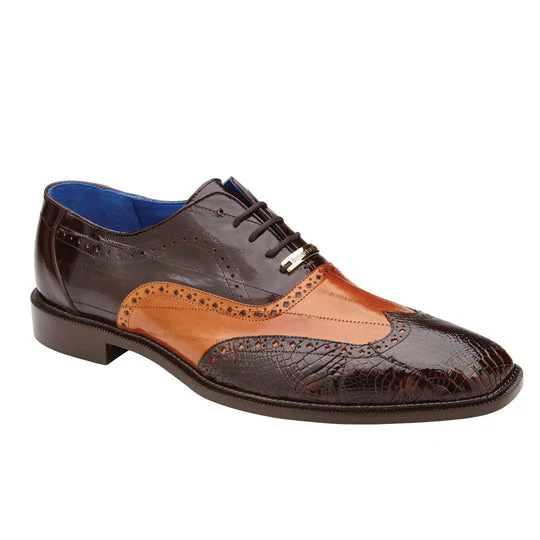 Men’s Belvedere Varo American Alligator & Eel Skin Wingtip Dress Shoe – Brown & Camel - Image 2