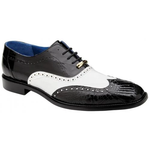 Belvedere Varo Black/White Wingtip Alligator & Eel Dress Shoes