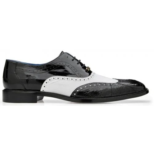 Belvedere Varo Black/White Wingtip Alligator & Eel Dress Shoes - Image 2