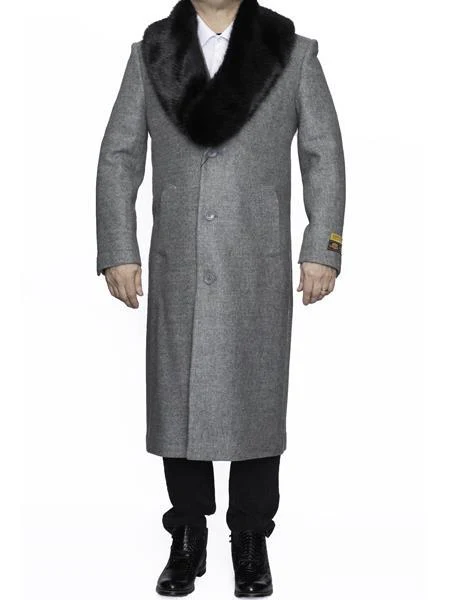 Men's Big And Tall Overcoat Long Men's Dress Topcoat -  Winter coat 4XL 5XL 6XL Light Grey