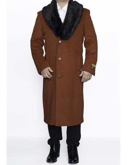 Men's Big And Tall Overcoat Long Men's Dress Topcoat - Winter coat 4XL 5XL 6XL Rust