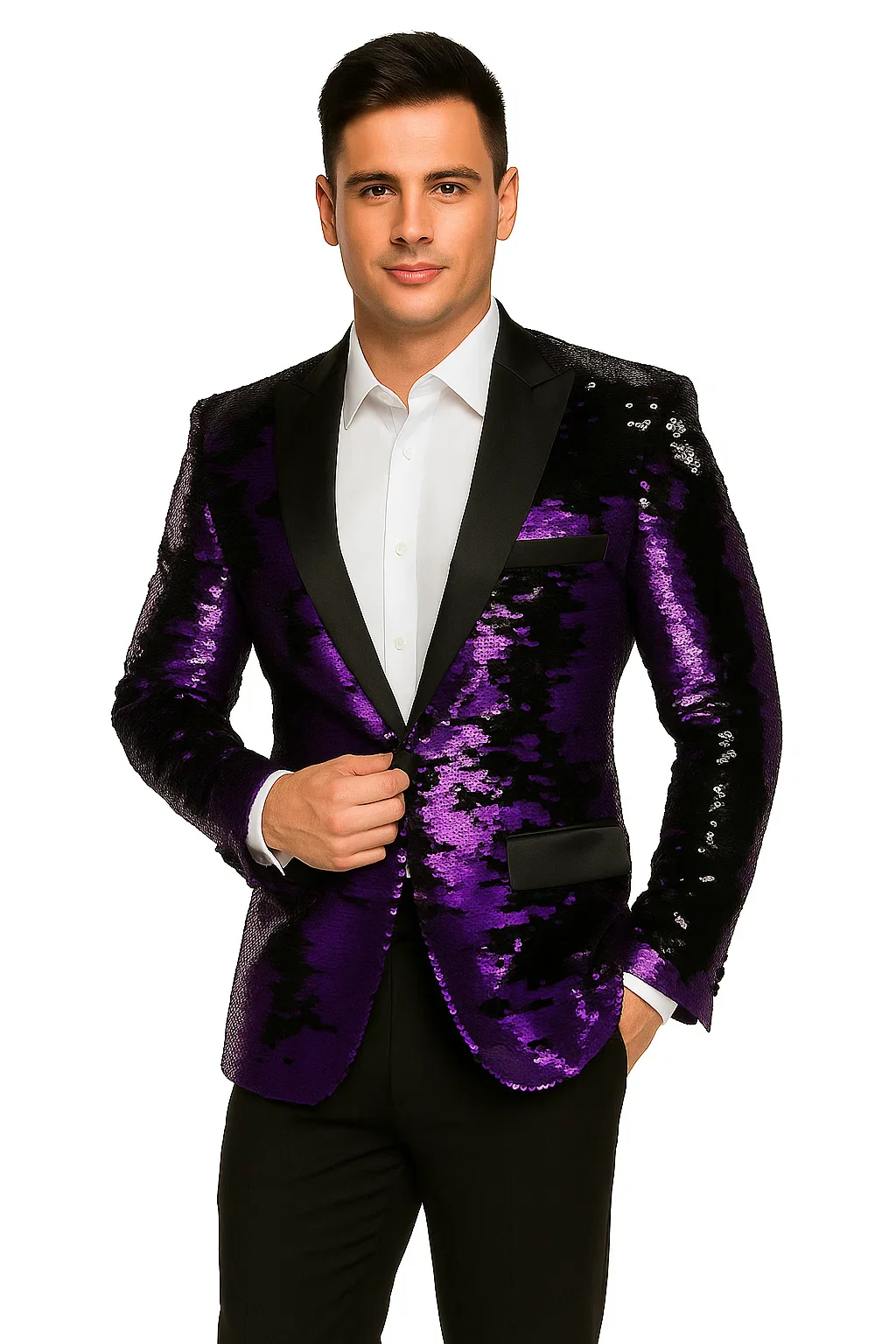 Mens Big and Tall Sequin Blazer - Shiny Fancy Sport Coat + Matching Bowtie + Purple Tuxedo - Image 6