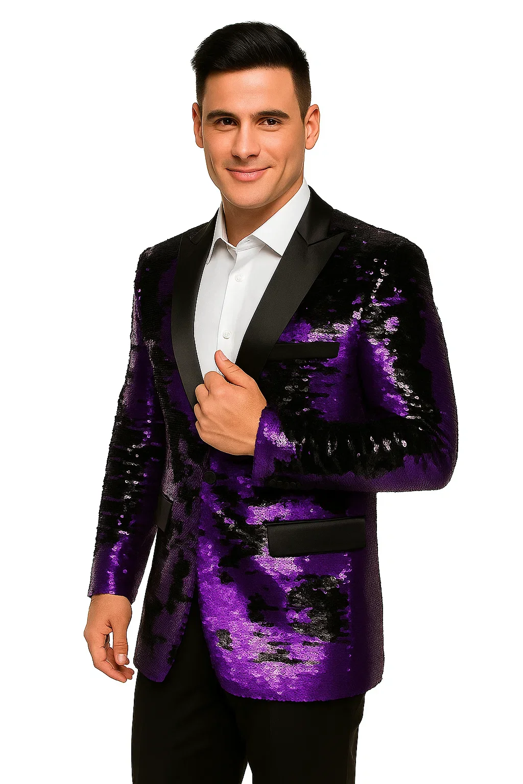 Mens Big and Tall Sequin Blazer - Shiny Fancy Sport Coat + Matching Bowtie + Purple Tuxedo - Image 7