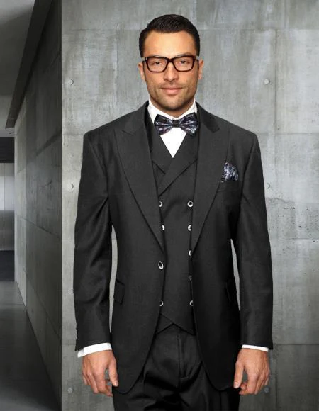 Mens Big and Tall Size Suits - Plus Size Mens Black Suit - Peak Lapel Ticket Pocket