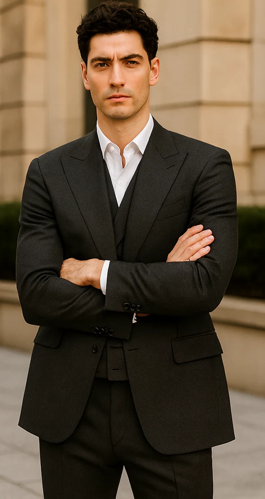 Mens Big and Tall Size Suits - Plus Size Mens Solid Black Suit - Peak Lapel Ticket Pocket - Image 6