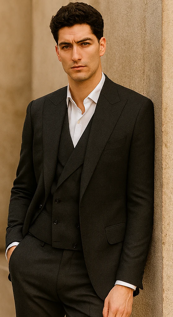 Mens Big and Tall Size Suits - Plus Size Mens Solid Black Suit - Peak Lapel Ticket Pocket - Image 8