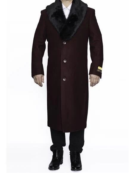 Men's Big And Tall Overcoat Long Men's Dress Topcoat - Winter coat 4XL 5XL 6XL Burgundy ~ Wine ~ Maroon