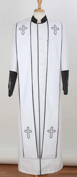 Men'S Big & Tall Church White/Black Cross Accent Robe With Stole Mandarin Suits - Image 2