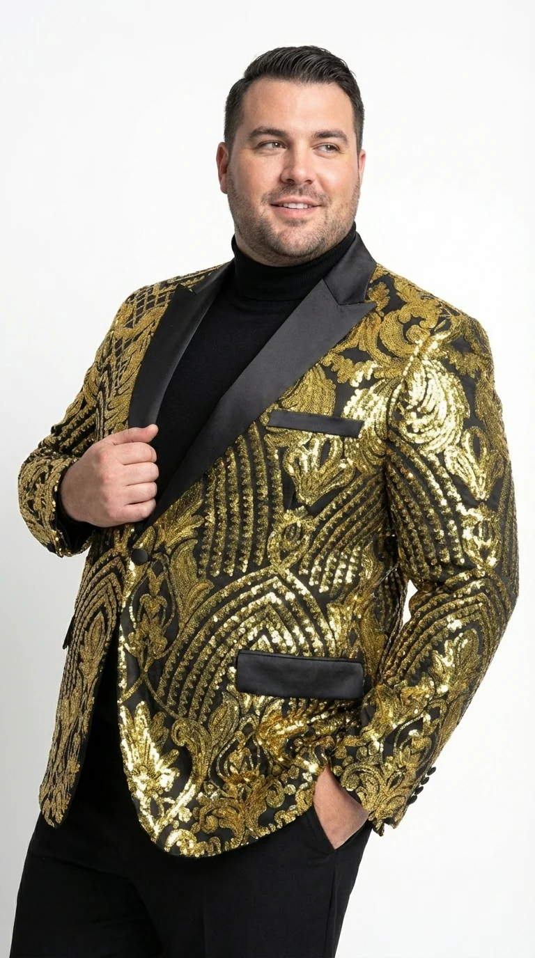 Mens Black and Gold Pattern Blazer – Gold Floral Luxury Formal Blazer Jacket for Prom, Wedding and Party Slim Fitted - Image 11