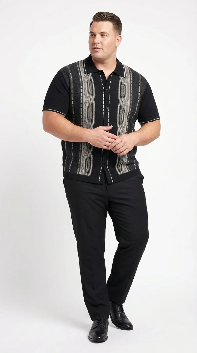 Mens Black and Gray Pattern Walking Suit Set – Short Sleeve Knit Shirt and Pants Casual Outfit for Summer, Travel and Everyday Wear - Image 7