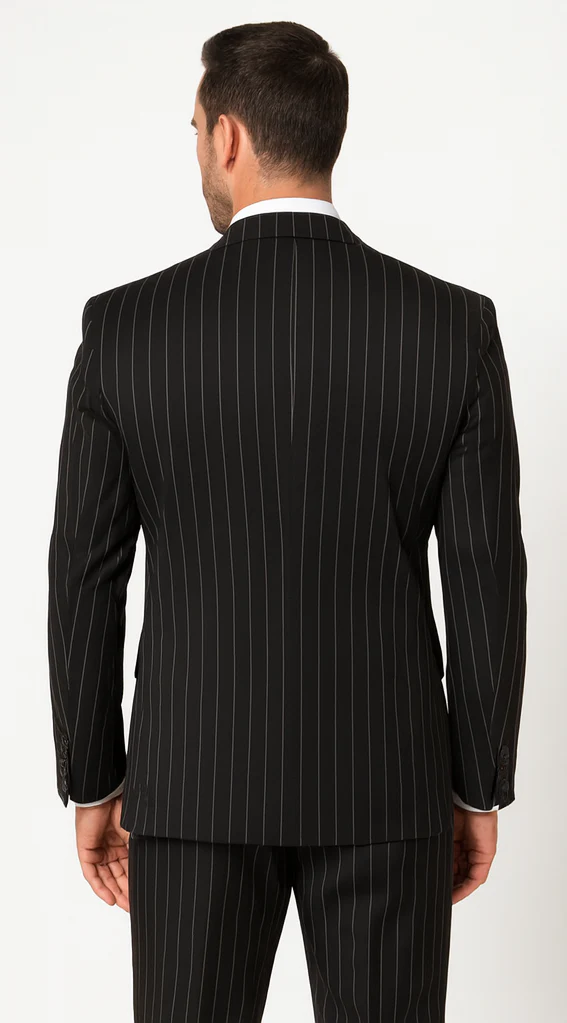 Men'S Black And White Gangster Bold PinStripe Vested 3 Piece Fashion Suit - Image 8