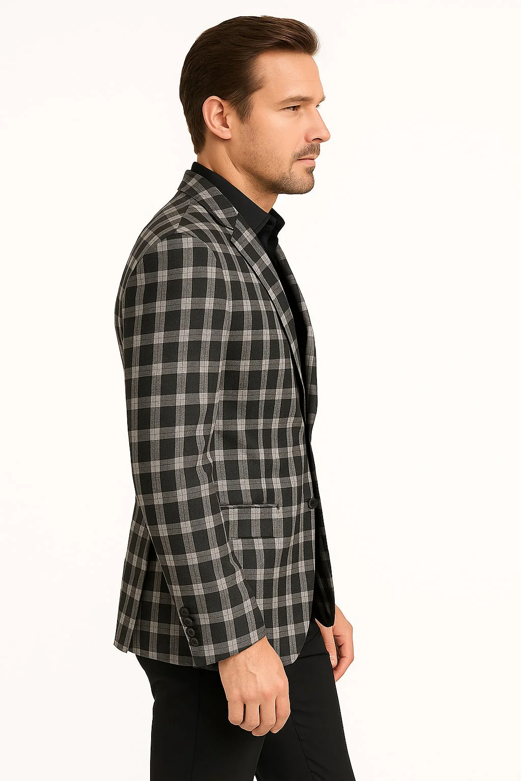 Mens Black and White Plaid Blazer – Modern Fit Checkered Windowpane Pattern Business Sport Coat - Image 4