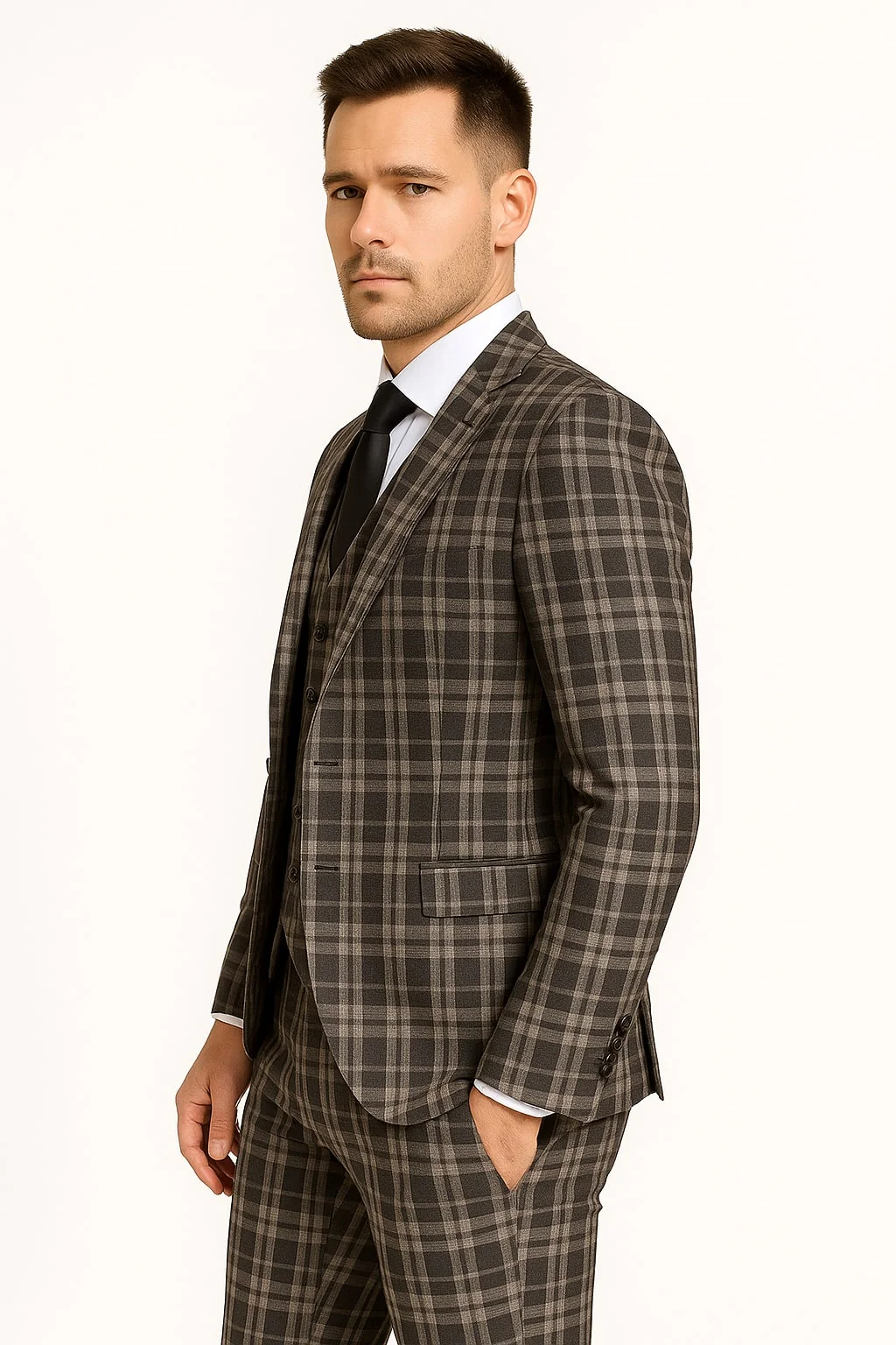 Men's Black and White Plaid Three-Piece Suit β Modern Slim Fit Tuxedo for Church and Business - Image 2
