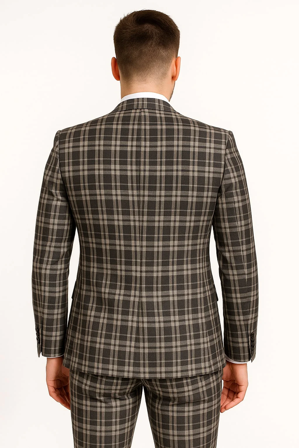 Men's Black and White Plaid Three-Piece Suit β Modern Slim Fit Tuxedo for Church and Business - Image 3