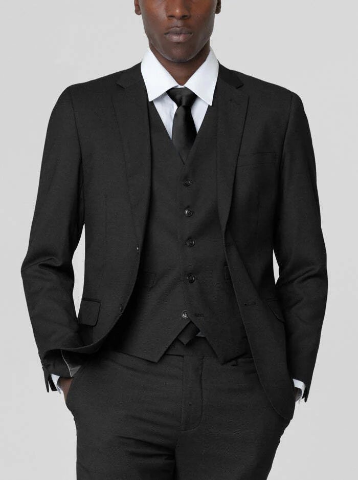 Mens Black Birdseye Three Piece Suit – Modern 2-Button Suit - Image 3