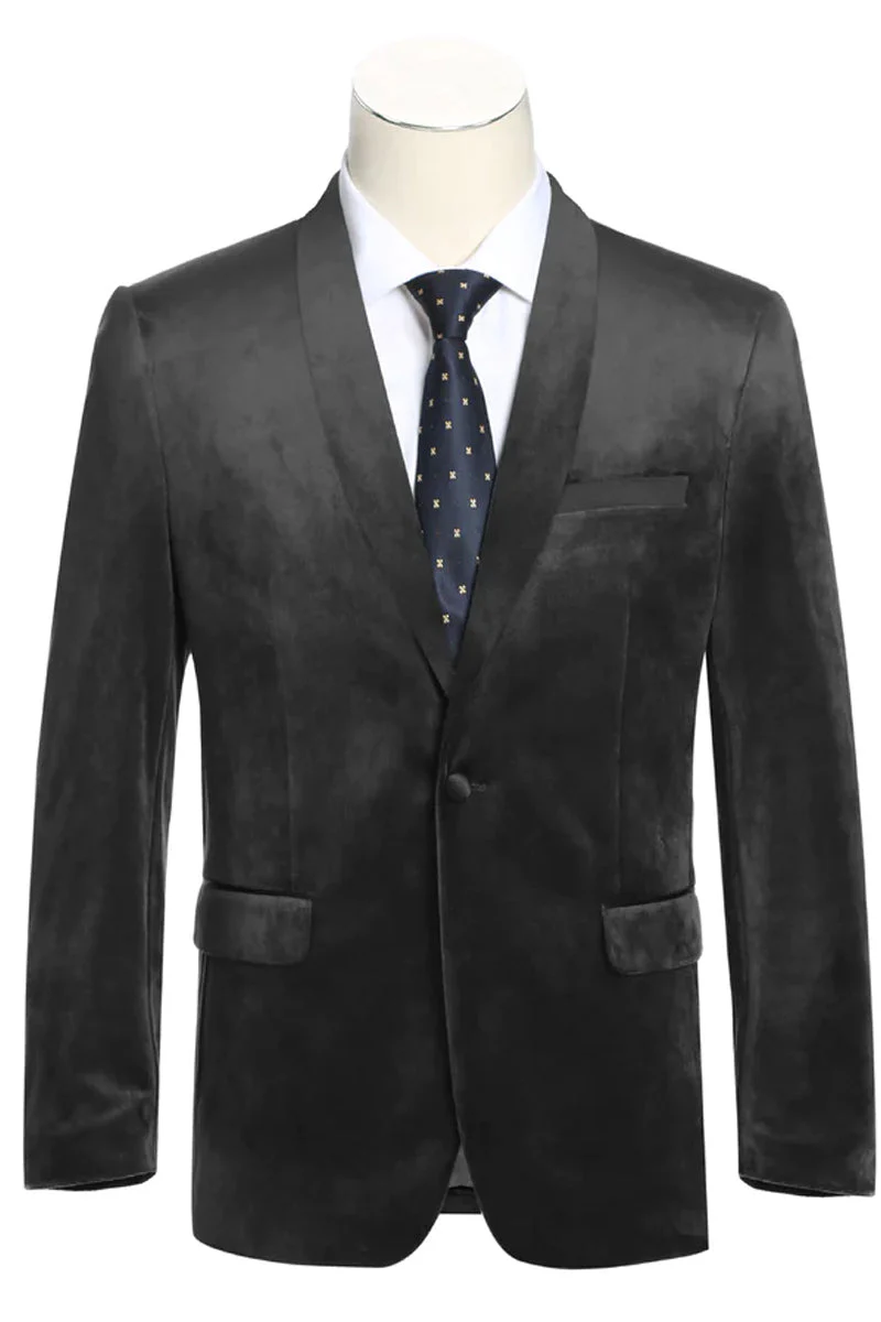 Mens Black Blazer - Mens One Button Shawl Lapel Velvet Prom Tuxedo Blazer in Black