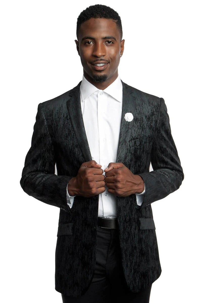 Mens Black Blazer - Men's Slim Fit Tie Dye Gradient Pattern Sports Coat in Black