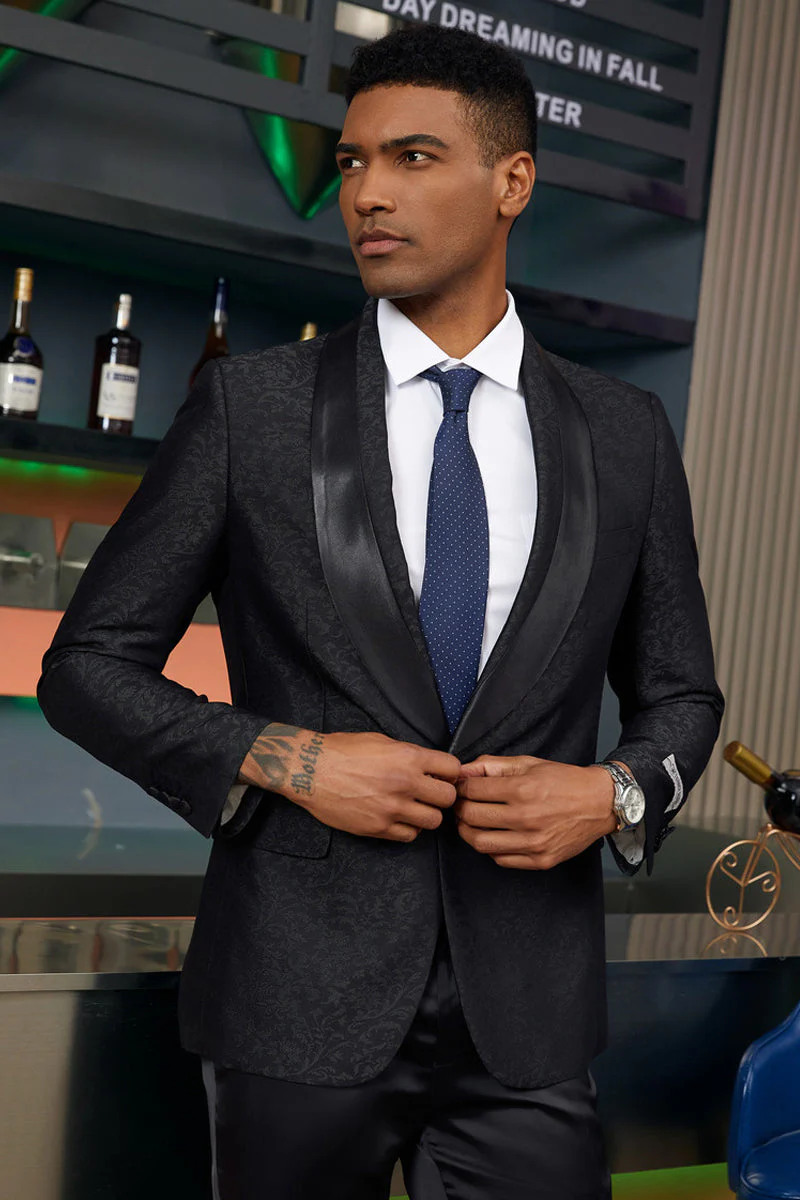 Mens Black Blazer - Men's Stacy Adam's Slim Fit Paisley Prom Tuxedo in Black
