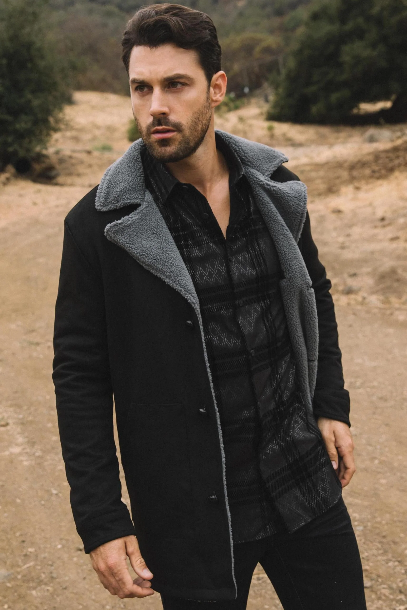 Men’s Black Faux Suede Western Overcoat – Longline Cowboy Style Jacket - Image 2
