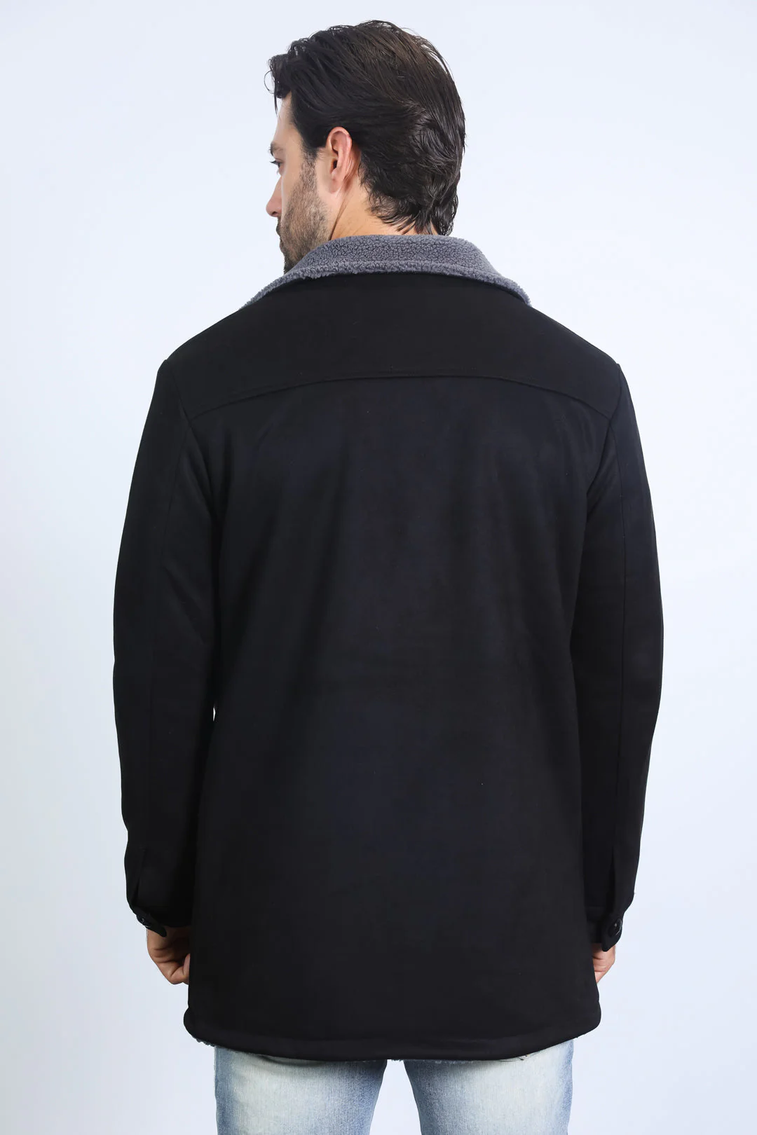 Men’s Black Faux Suede Western Overcoat – Longline Cowboy Style Jacket - Image 5