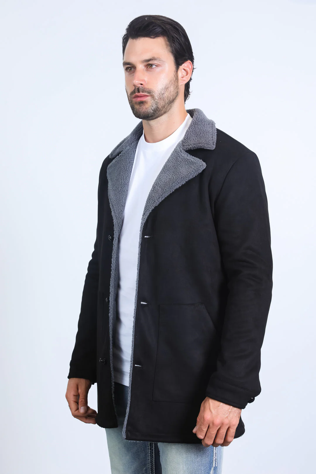 Men’s Black Faux Suede Western Overcoat – Longline Cowboy Style Jacket - Image 6