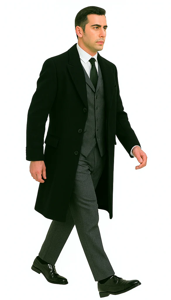 Men's Black Full-length Sleeves Buttoned Closure Peaky Blinders Suit - Peaky Blinders Outfit + Overcoat + Hat (Peaky Blinders Custome) - Image 4