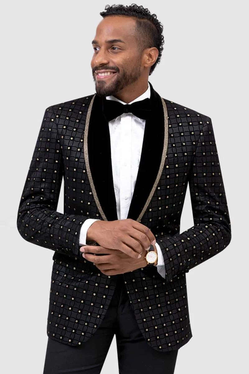 EJ Samuel Black & Gold Velvet Lapel Tuxedo Jacket