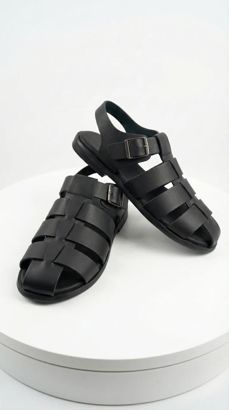 Mens Black Leather Sandals – Buckle Strap Casual Summer Shoes Breathable Open Toe Comfort Footwear - Image 5